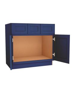 Navy Blue Shaker Vanity Sink Base Cabinet with Drawers 36"W Tampa - Amazon Homes Global